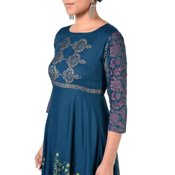 Aniyah Latest Cotton Block Printed Straight Kurta Blue Palazzo Set (AN-159K) | Grab2Buy