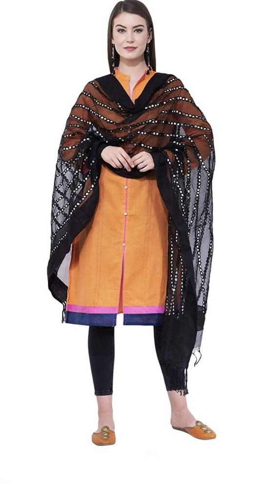 Mominos Fashion Black Orgenza Mirror Stripe Dupatta | Grab2Buy