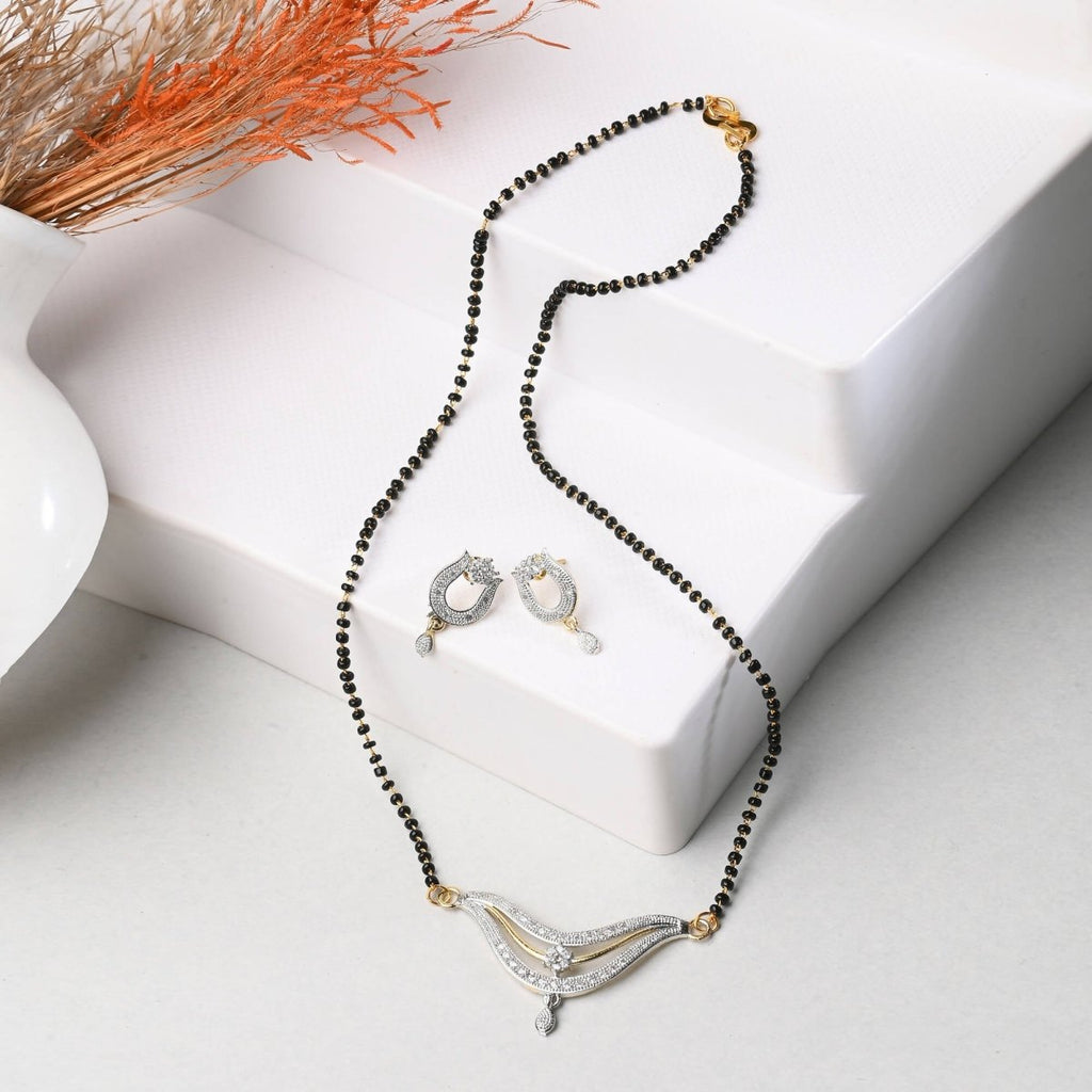 AanyaCentric Gold-Polished Mangalsutra Pendant Earring Set & Silver Plated Anklet | Grab2Buy