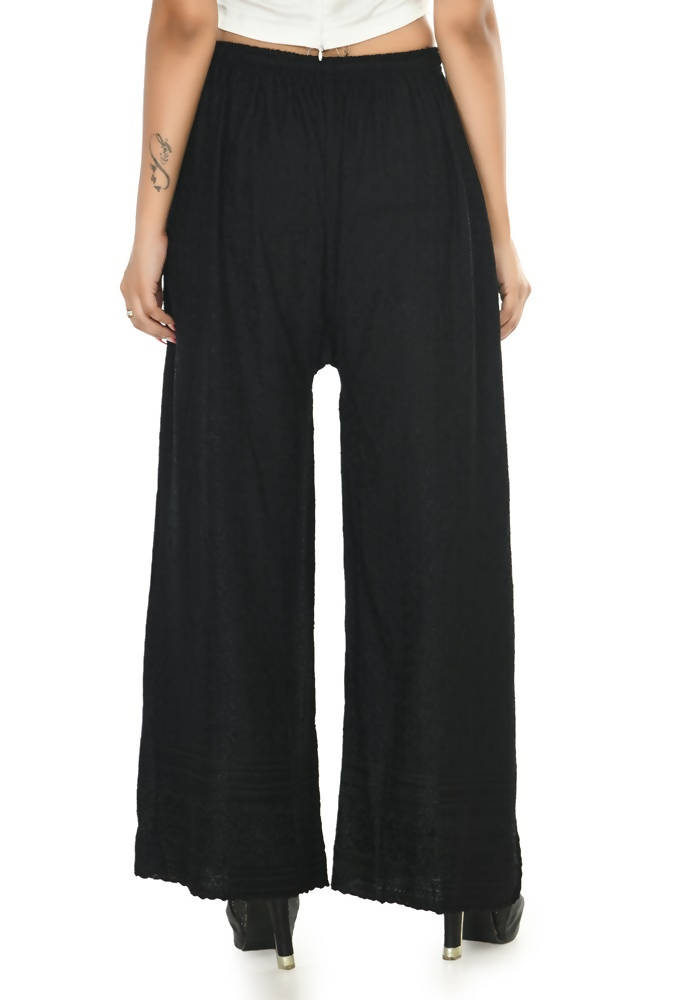 Mominos Fashion Moeza Reyon Cotton Black Chikan Work Palazzo | Grab2Buy