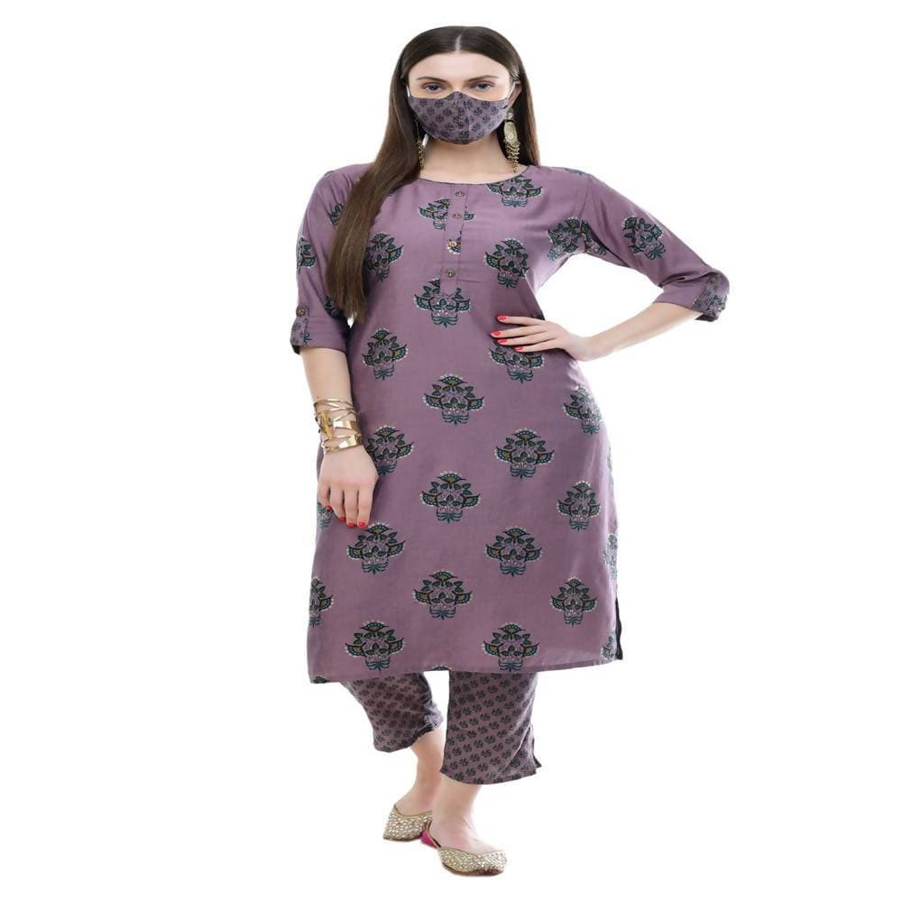 Lagi Women's Mauve Printed Straight Kurta & Pant (MC39B) | Grab2Buy