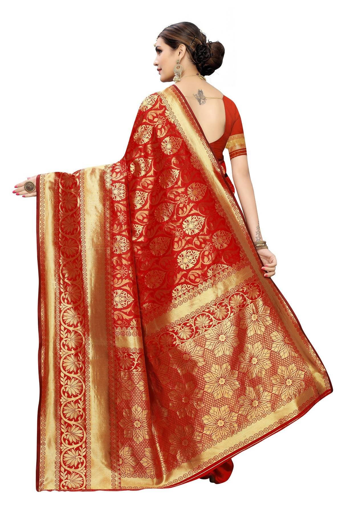 Vamika Banarasi Jaquard Red Weaving Saree | Grab2Buy