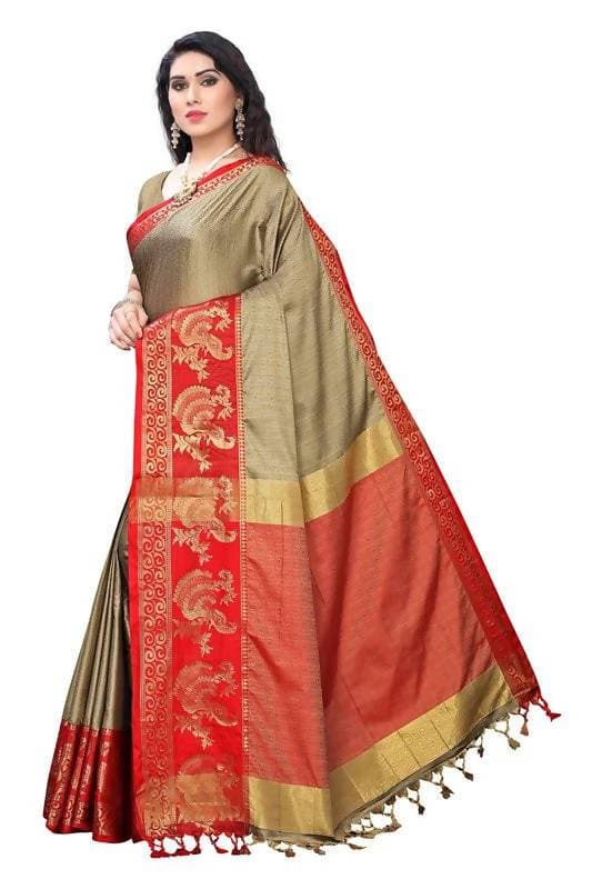 Vamika Banarasi Jacquard Weaving Brown Saree (DHONI CHIKU) | Grab2Buy