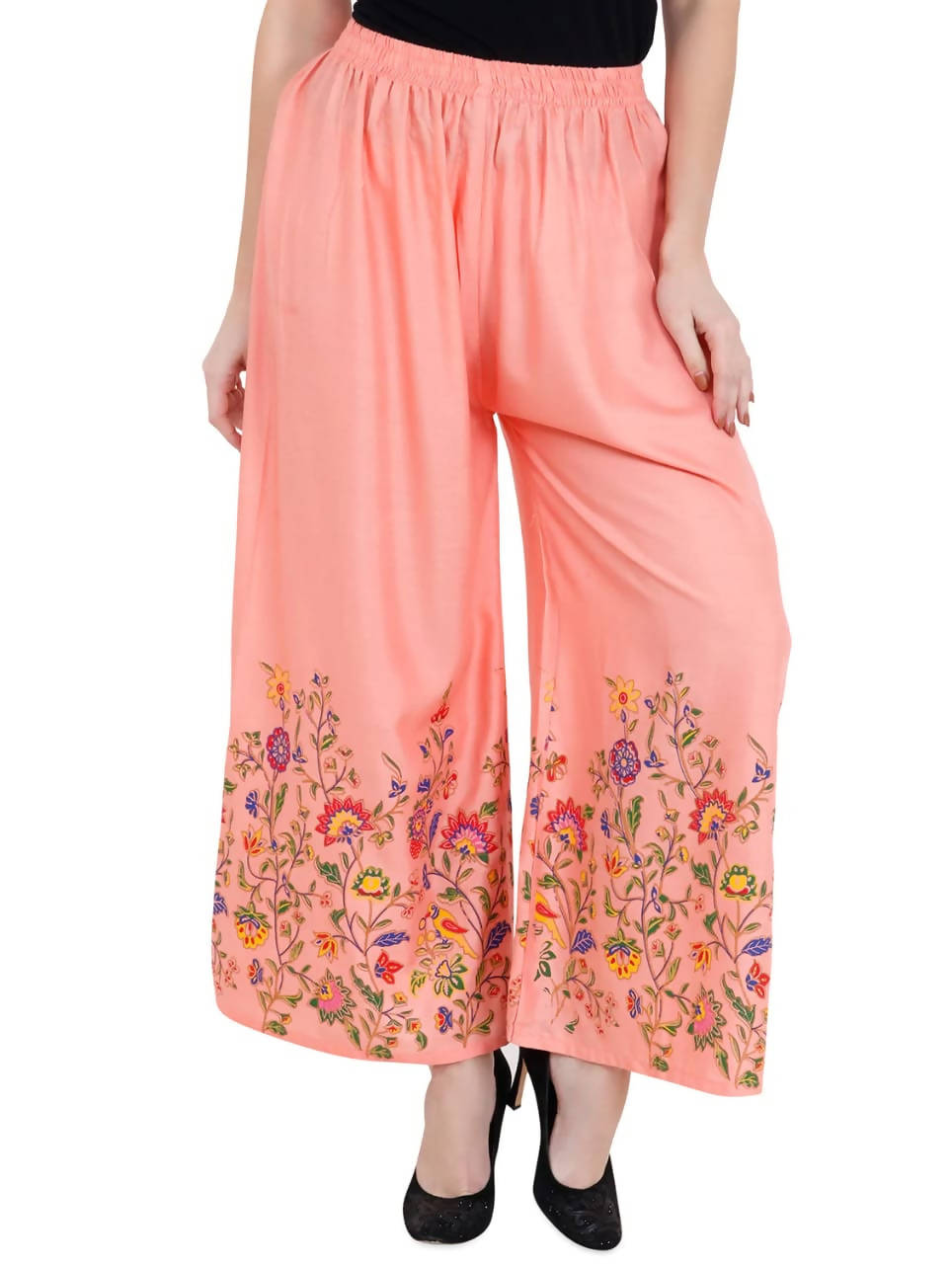 Mominos Fashion Peach Floral Design Palazzo | Grab2Buy