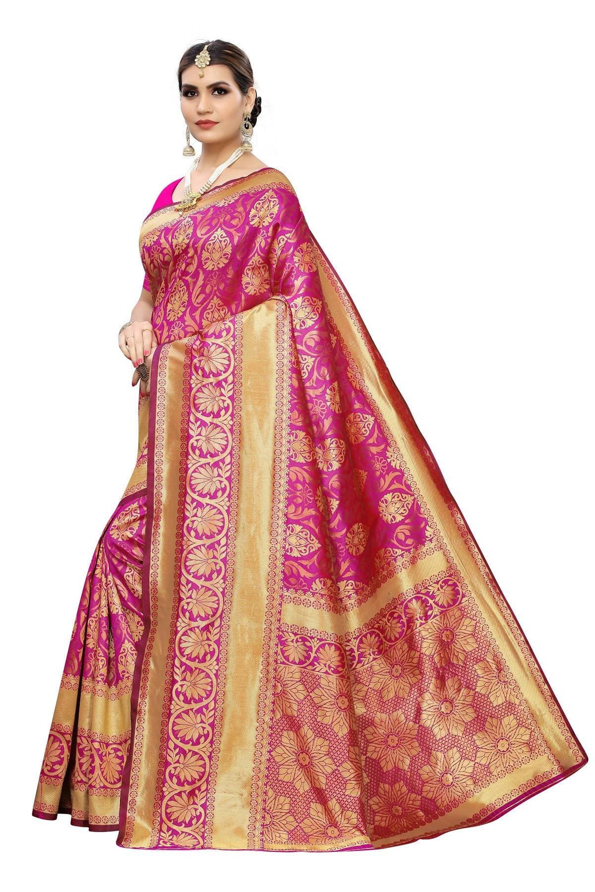 Vamika Banarasi Jaquard Pink Weaving Saree | Grab2Buy