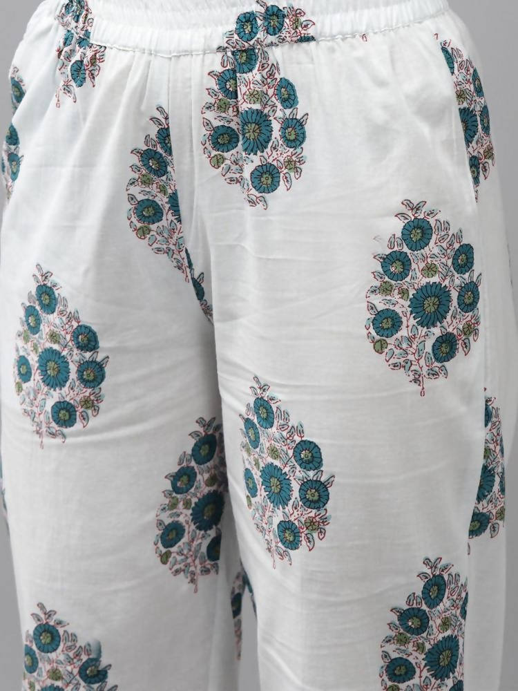 Yufta Green Hand Block Printed Kurta with Trouser and Dupatta | Grab2Buy