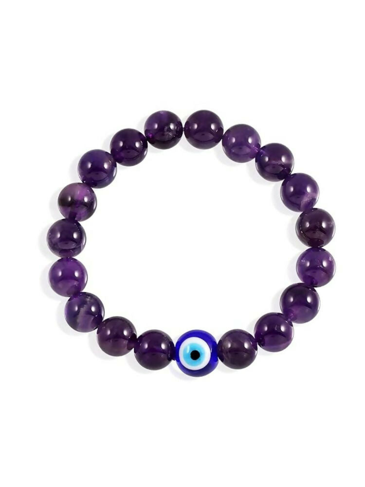 NVR Natural Amethyst Evil Eye Beaded Handmade Stretch Bracelet | Grab2Buy