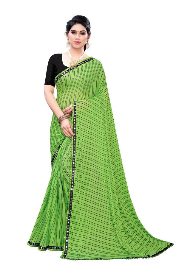 Vamika Green Malai Silk Printed Saree (Zigzag Green) | Grab2Buy