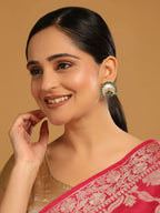 Nuyug 22K Gold Plated Faux Emerald Stone Studded Contemporary Shaped Studs | Grab2Buy