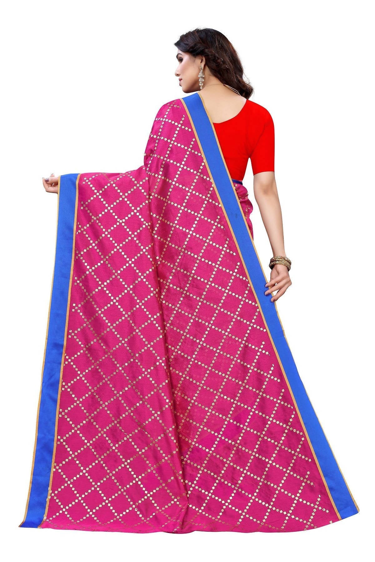 Vamika Pink Linen Foil Print Saree (YOGI PINK) | Grab2Buy