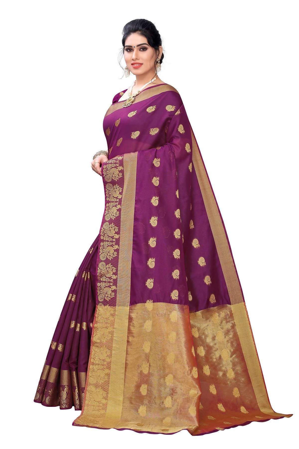Vamika Banarasi Jacquard Weaving Wine Red Saree | Grab2Buy