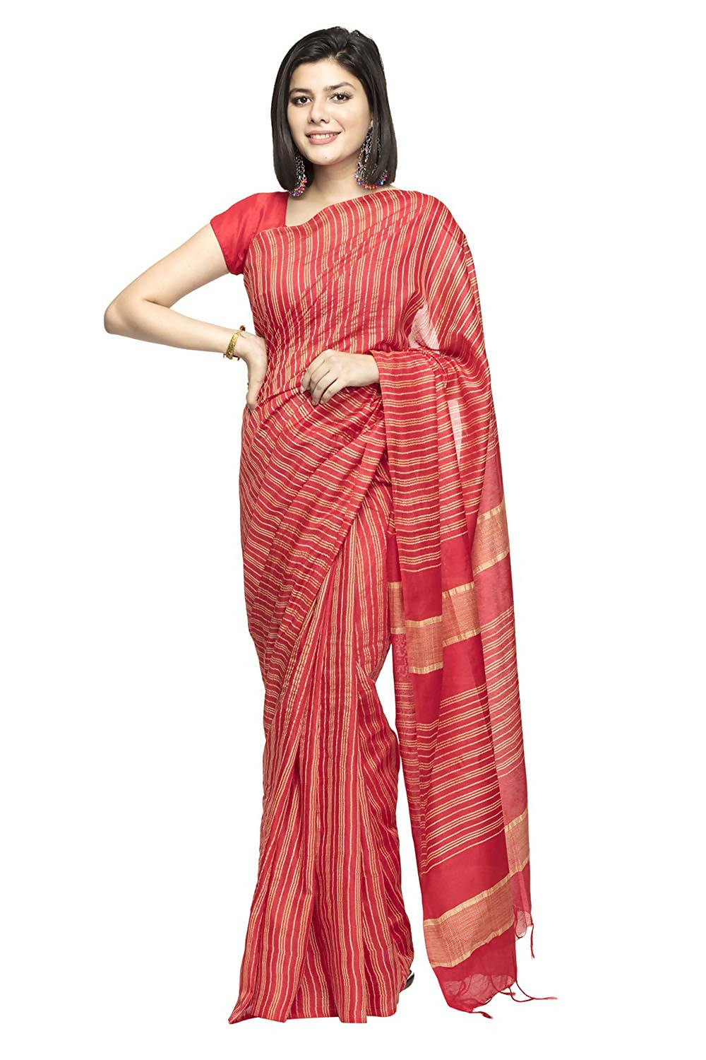 Mominos Fashion Red Color Bhagalpuri Saree | Grab2Buy