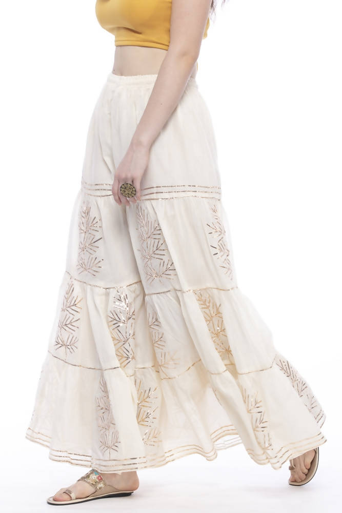 Mominos Fashion Cotton Off White Gotta Work Sharara For Girls | Grab2Buy