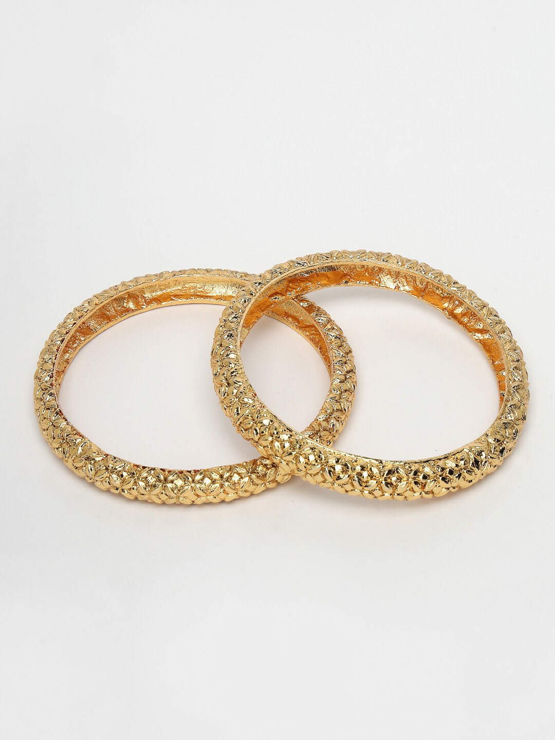 NVR Women's Set of 2 Gold-Polished Handcrafted Traditional Bangles | Grab2Buy