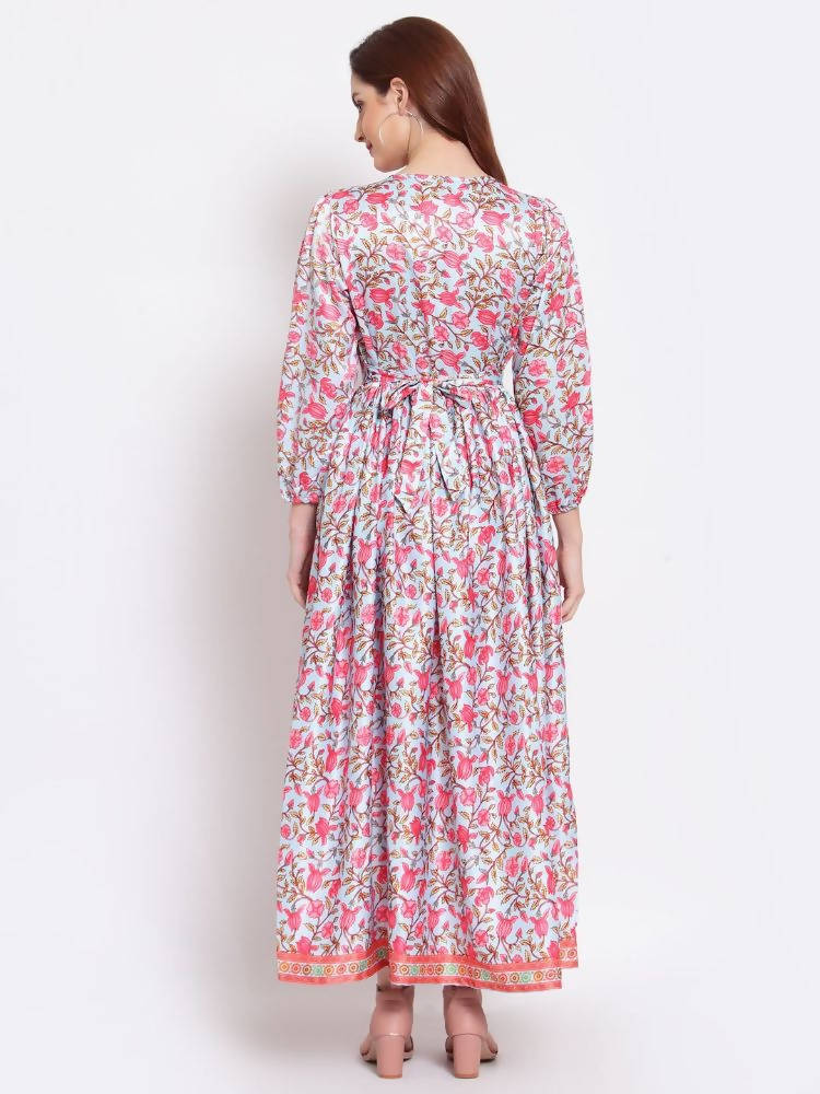 Myshka Women's Multi Printed Cotton Blend 3/4 Sleeve V Neck Casual Dress | Grab2Buy