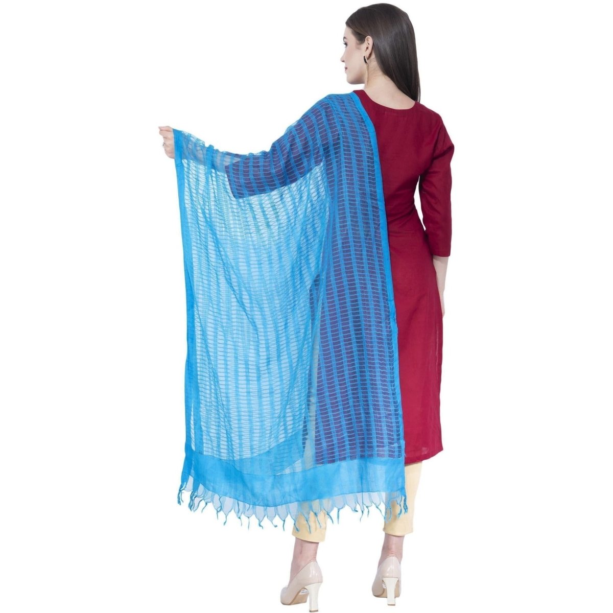 A R Silk Women's Self Check Cota Cotton Firozi Dupattas and Chunnis | Grab2Buy