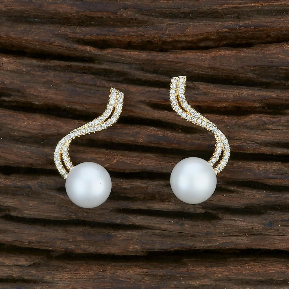 Joban Fashion Women Brass Golden White Ad Earrings | Grab2Buy