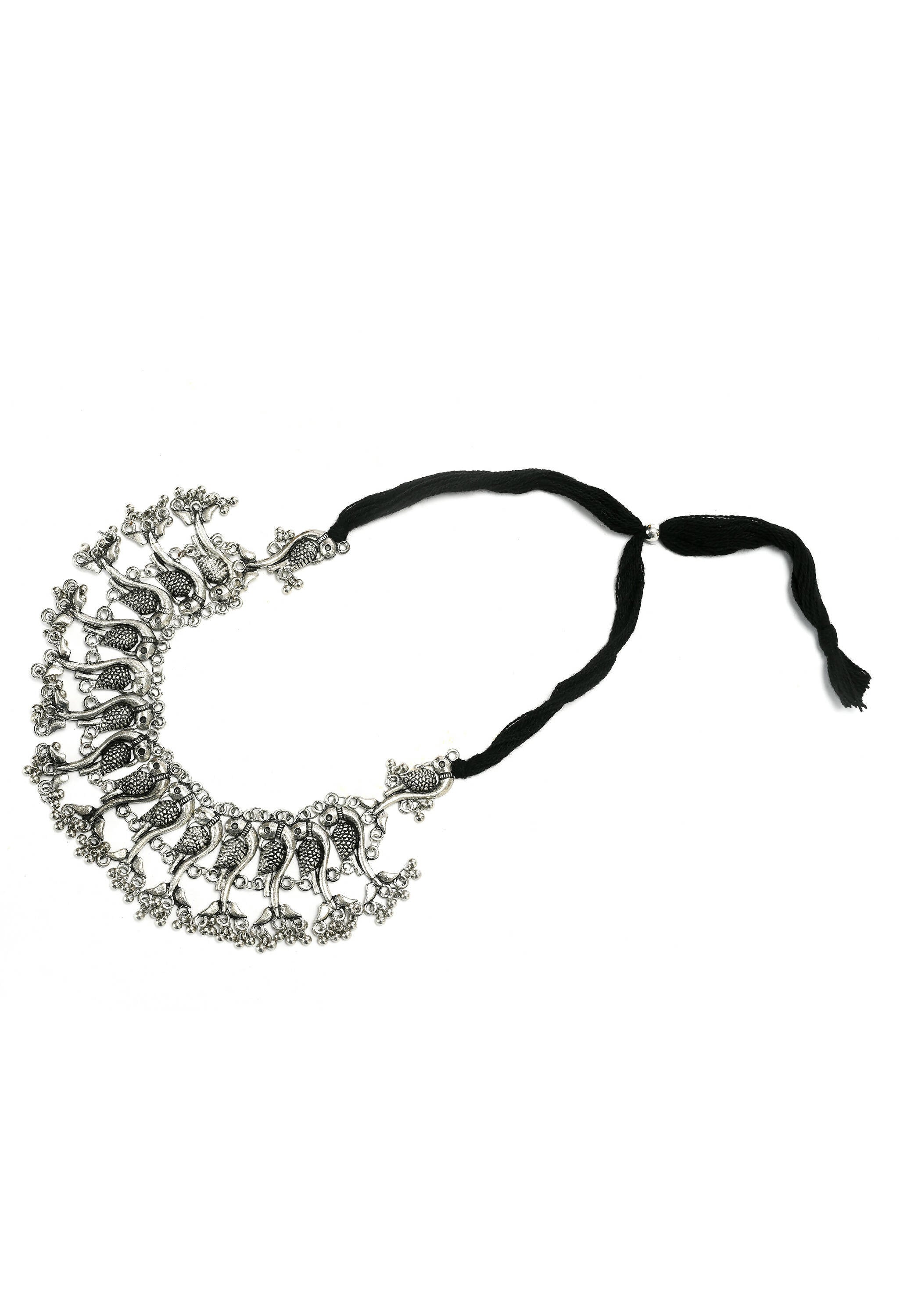 Mominos Fashion Johar Kamal Oxidised Silver-Plated Brass Finish Peacock Choker For Women (Silver) | Grab2Buy