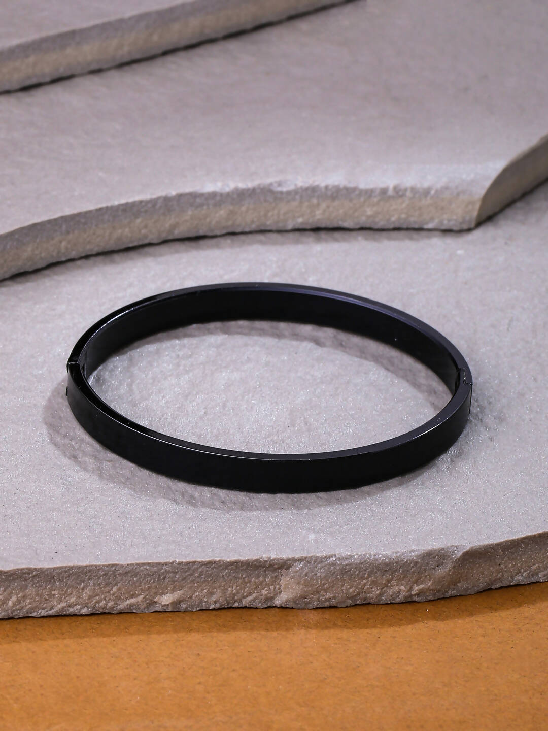 NVR Men's Black Metal Interlock Kada Bracelet | Grab2Buy