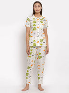 Myshka Women's Multi Cotton Printed Half Sleeve Collar Neck Casual Night suit | Grab2Buy