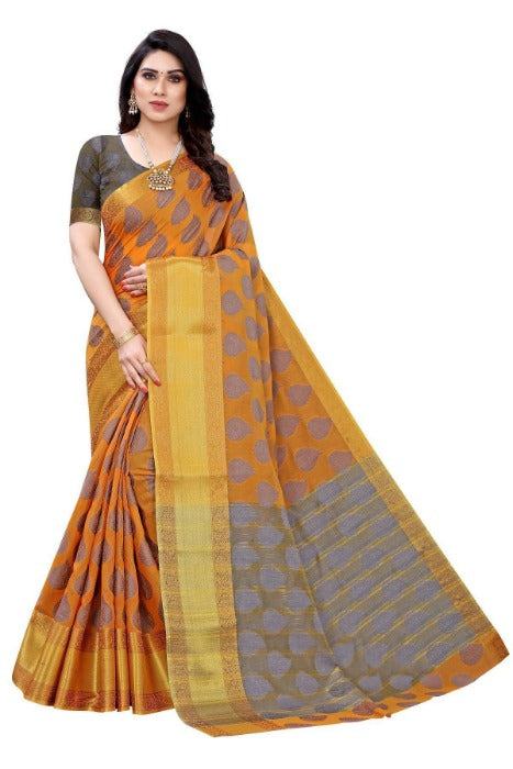Vamika Mustard Jari Work Cotton Silk Saree (RIDHIMA MUSTARD) | Grab2Buy