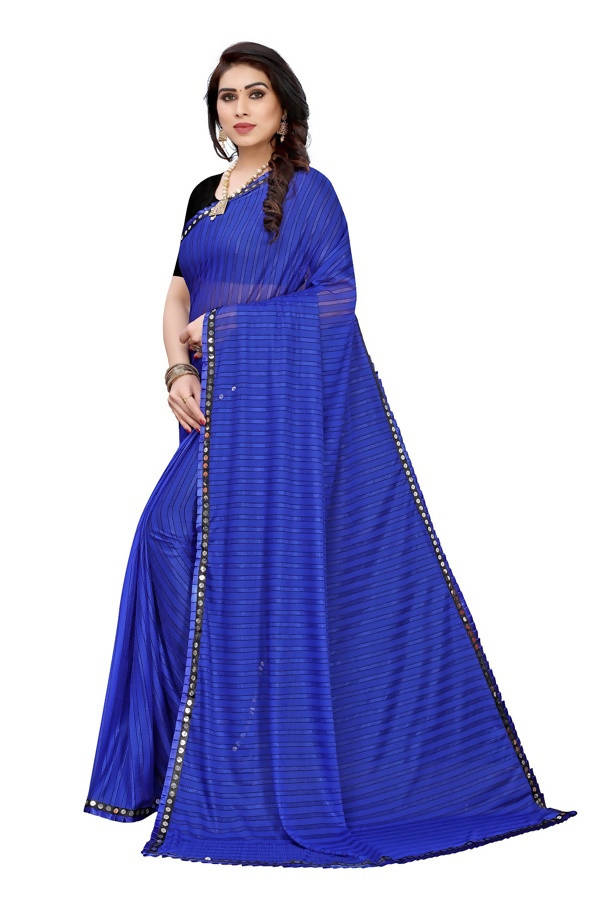 Vamika Blue Malai Silk Printed Saree (Zigzag Blue) | Grab2Buy