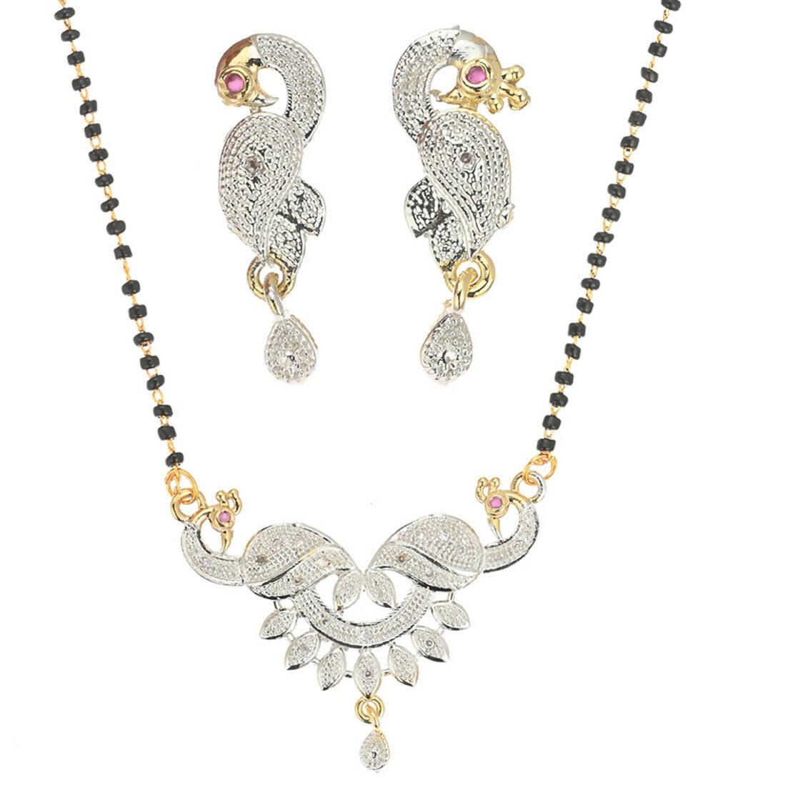 AanyaCentric Gold-Polished Mangalsutra Pendant Earring Set & Silver Plated Anklet | Grab2Buy