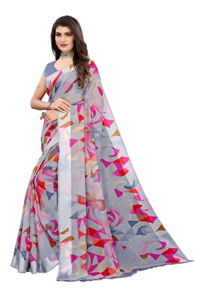 Vamika Grey Linen Satin Border Saree | Grab2Buy