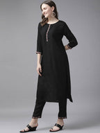 Yufta Women Black Solid Kurta with Trouser and Dupatta | Grab2Buy