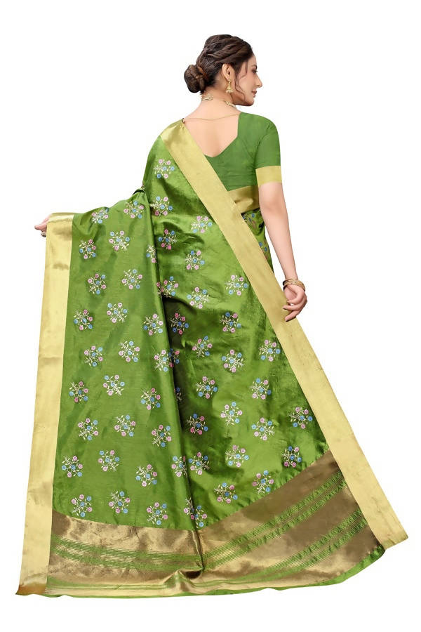 Vamika Green Cotton Polyster Silk Weaving Saree (Kerala Cherry) | Grab2Buy