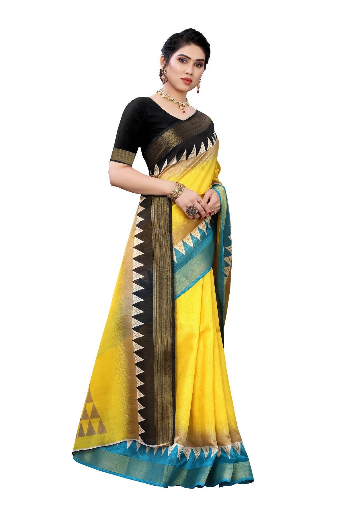 Vamika Yellow & Black Linen Jari Border Saree (GUNJAN YELLOW) | Grab2Buy