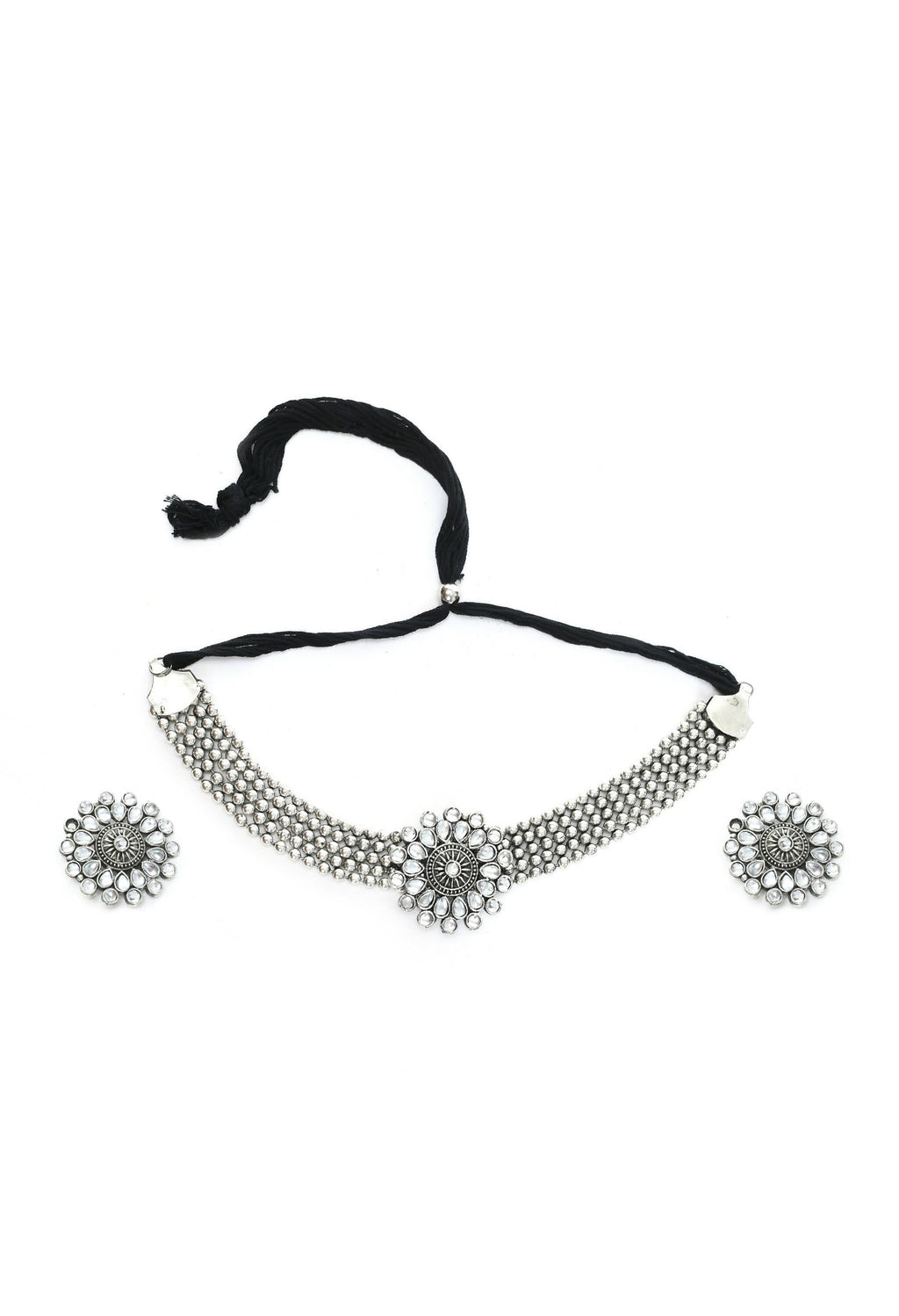 Mominos Fashion Johar Kamal Oxidised Silver-Plated Brass Finish Kundan Choker For Women (Silver) | Grab2Buy