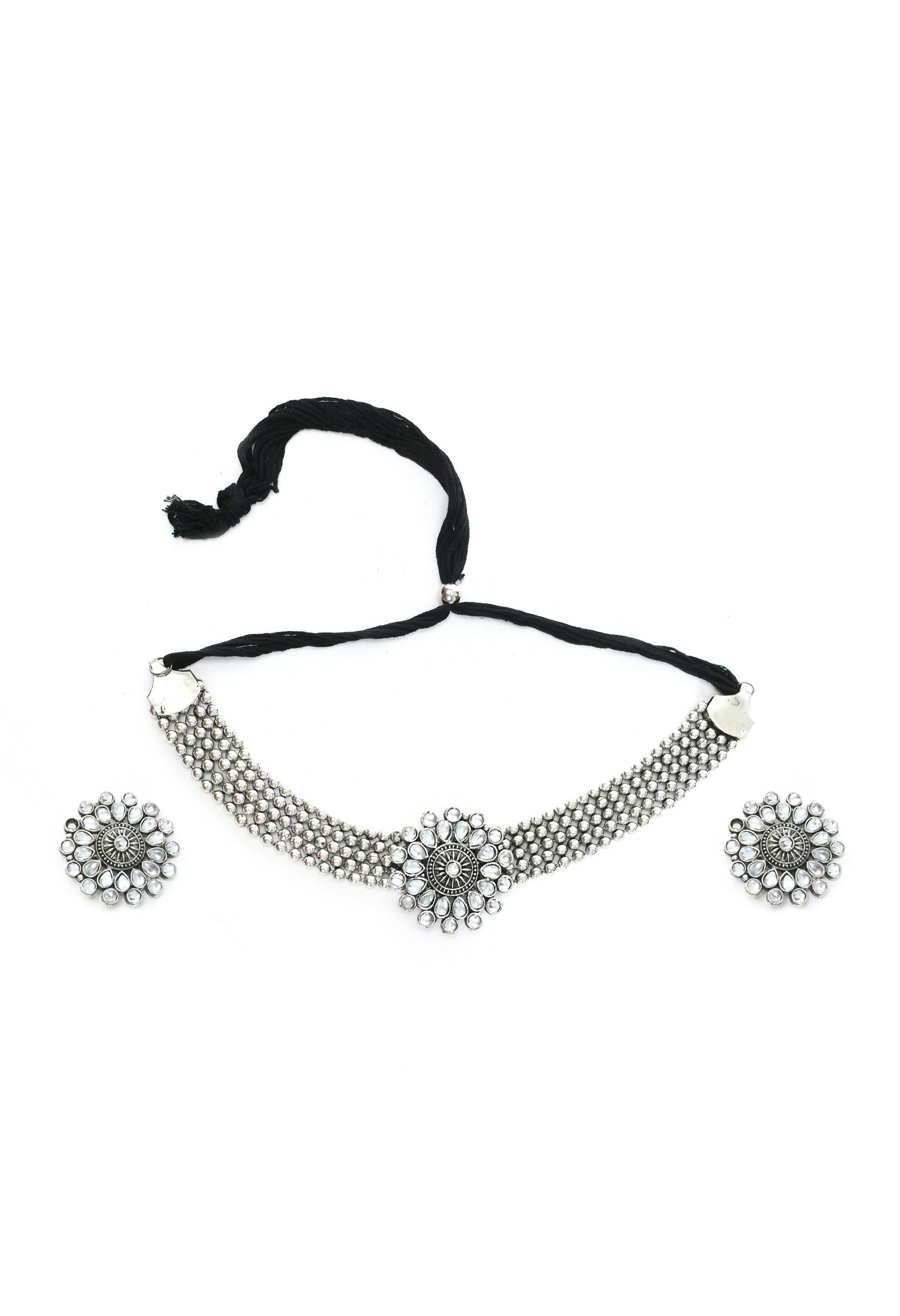 Mominos Fashion Johar Kamal Oxidised Silver-Plated Brass Finish Kundan Choker For Women (Silver) | Grab2Buy