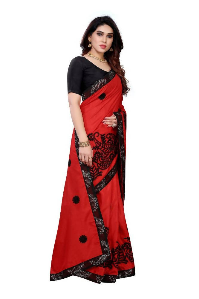 Vamika Red Dola Silk Embroidery Saree | Grab2Buy