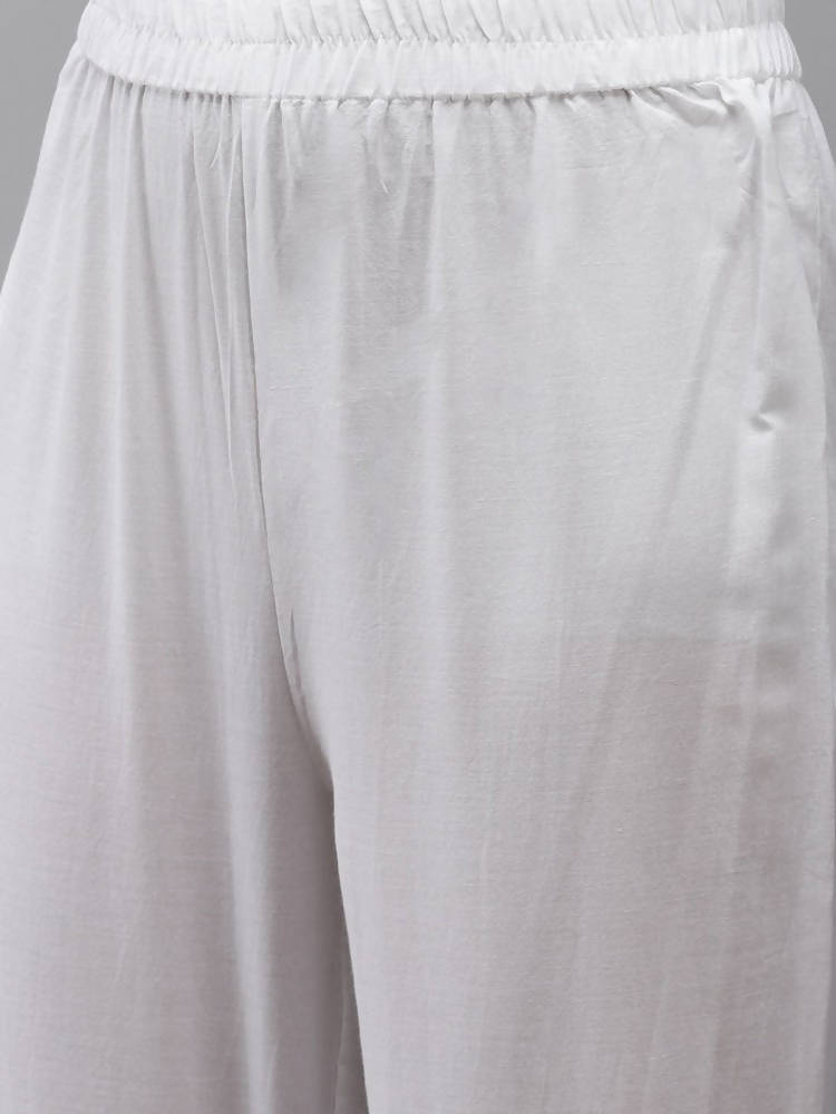 Yufta Women Peach And White Kurta with Trouser Set | Grab2Buy