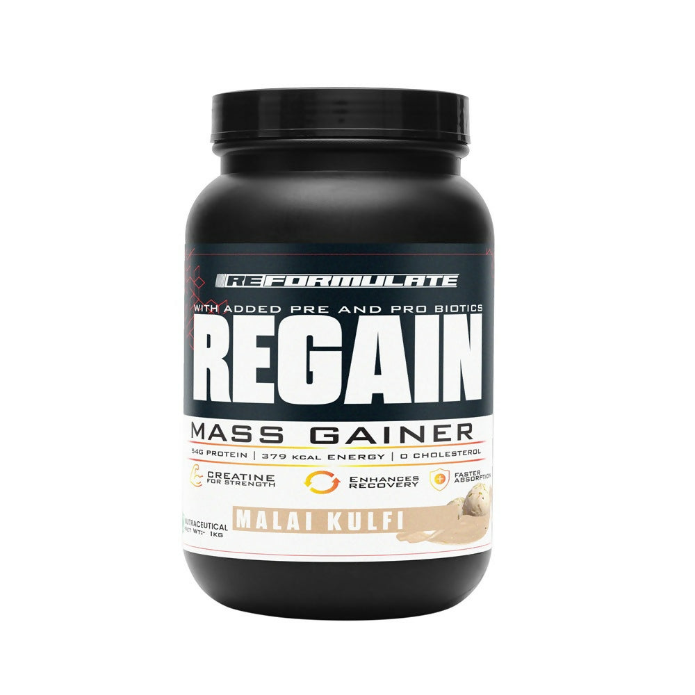 Reformulate Regain I Mass Gainer with Added Pre and Pro Biotics I 364 Energy | 1.5 Creatine - Malai Kulfi | Grab2Buy
