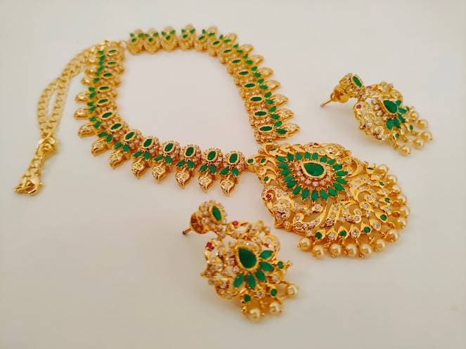 Uncuts & Emeralds Peacock Bridal Green Jewelry | Grab2Buy