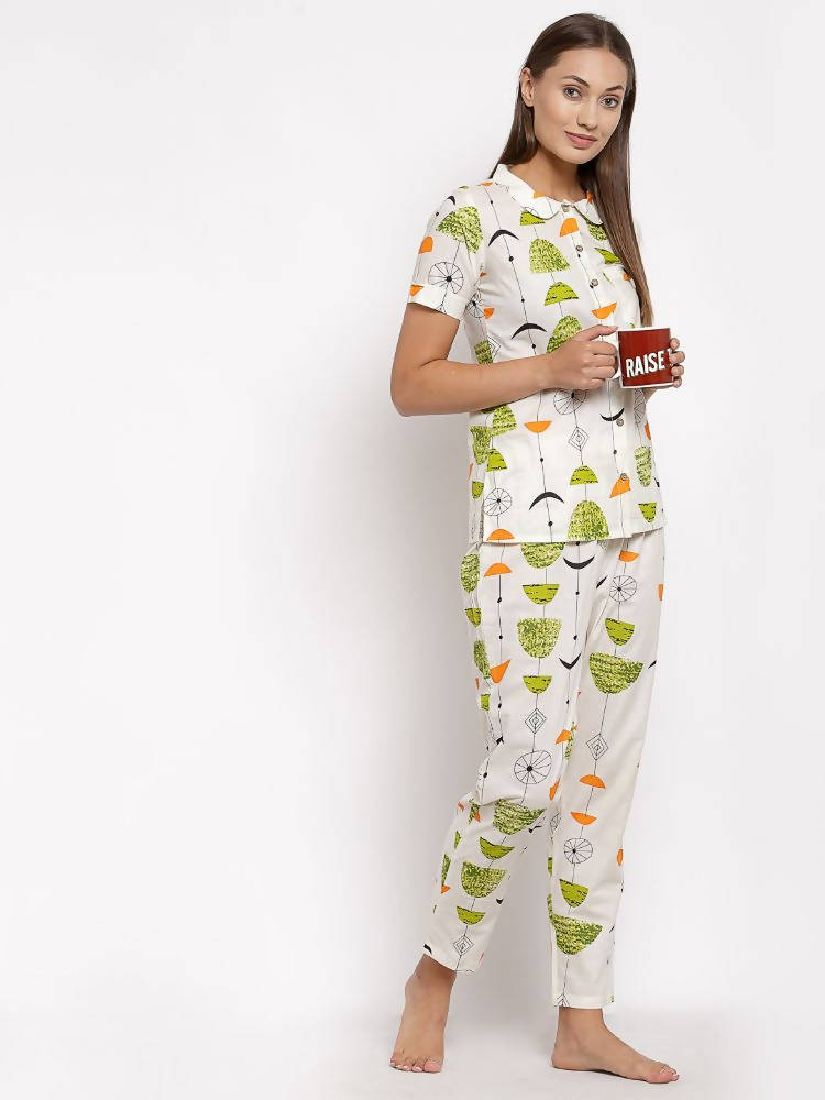 Myshka Women's Multi Cotton Printed Half Sleeve Collar Neck Casual Night suit | Grab2Buy