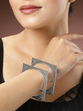 NVR Women's Set of 2 Silver-Toned Oxidized Square Shaped Bangles
