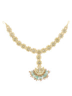 Gold-Polished White Blue Kundan-Studded Pearl Beaded Matha Patti - Ruby Raang | Grab2Buy