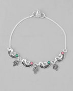 VOJ Set of 2 Silver Plated Multi Color Meenakari Anklet