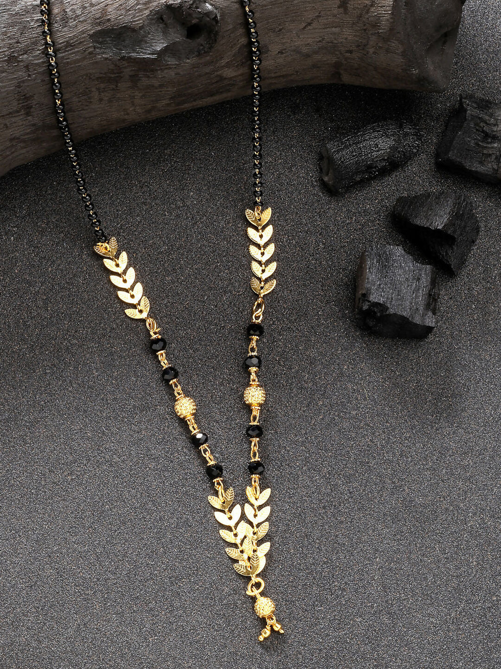 NVR Women's Short Mangalsutra Designs Gold-Polished & Black Beaded Mangalsutra | Grab2Buy
