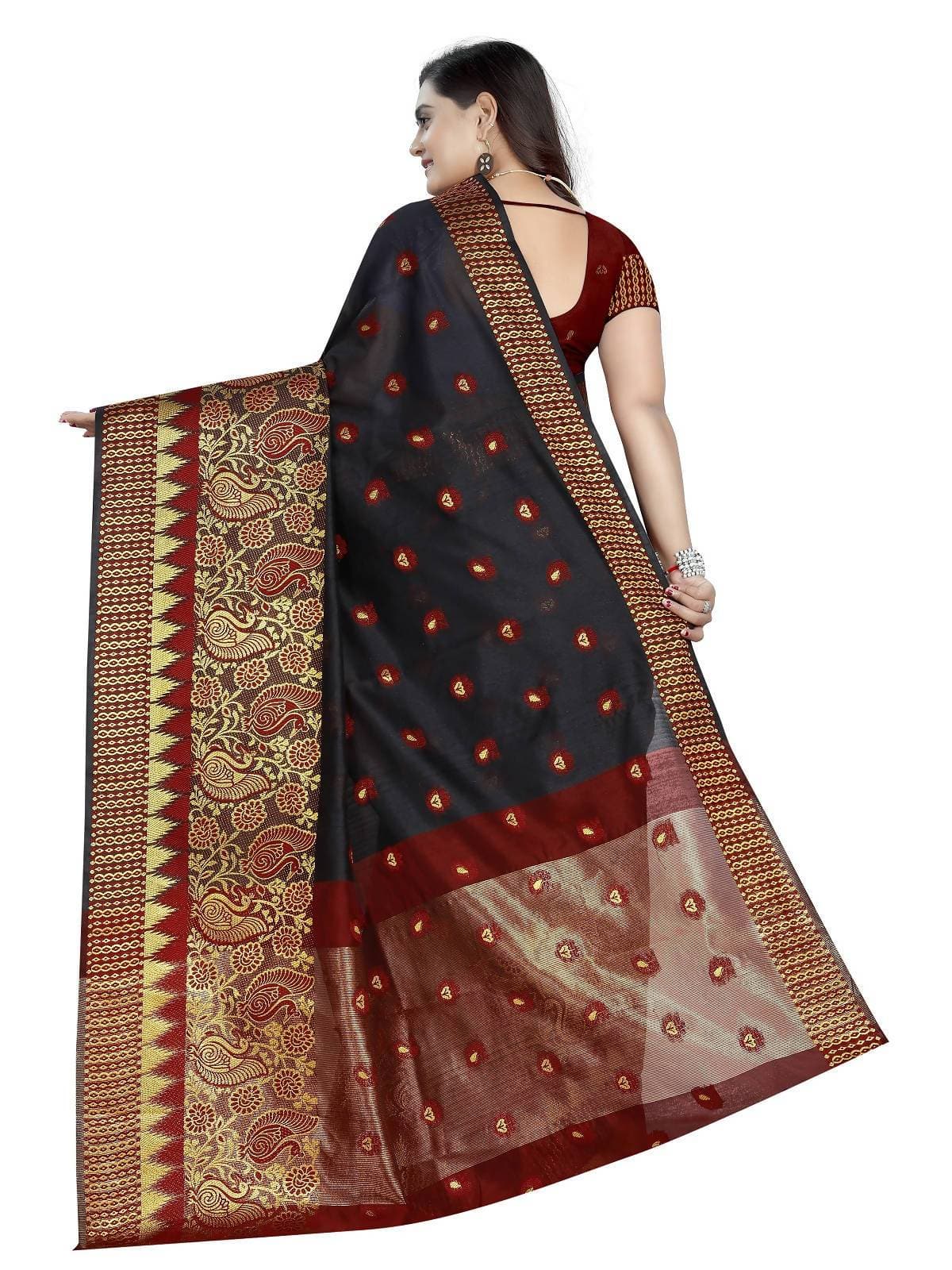 Vamika Banarasi Jaquard Black & Red Weaving Saree | Grab2Buy