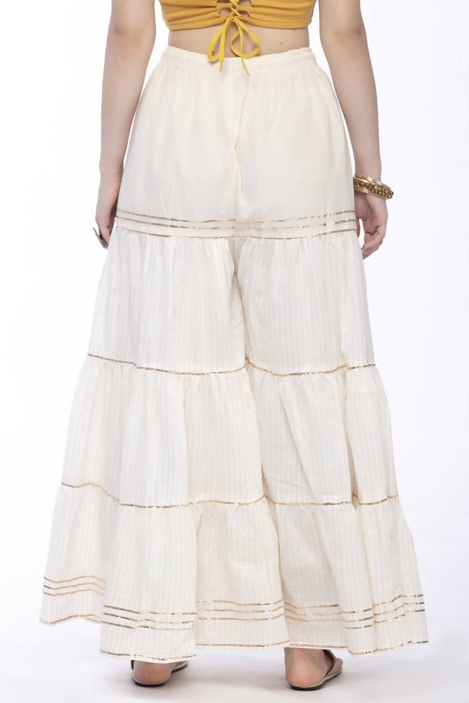 Mominos Fashion Cotton Off White Stripe With Gota Sharara | Grab2Buy