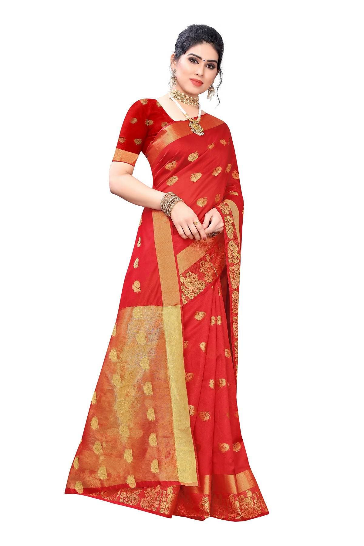 Vamika Banarasi Jacquard Weaving Red Saree | Grab2Buy