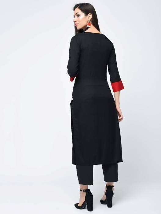 Aniyah Rayon Color Block Black Latest Straight Kurta With Tassels (AN-109K) | Grab2Buy