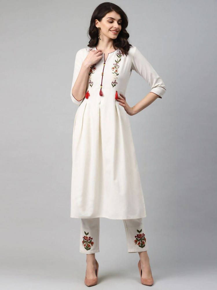 Yufta Women Off-White Yoke Design Kurta with Trouser | Grab2Buy
