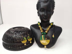 Terracotta Round Pendant Boho Style Medium Necklace Set With Hangings | Grab2Buy
