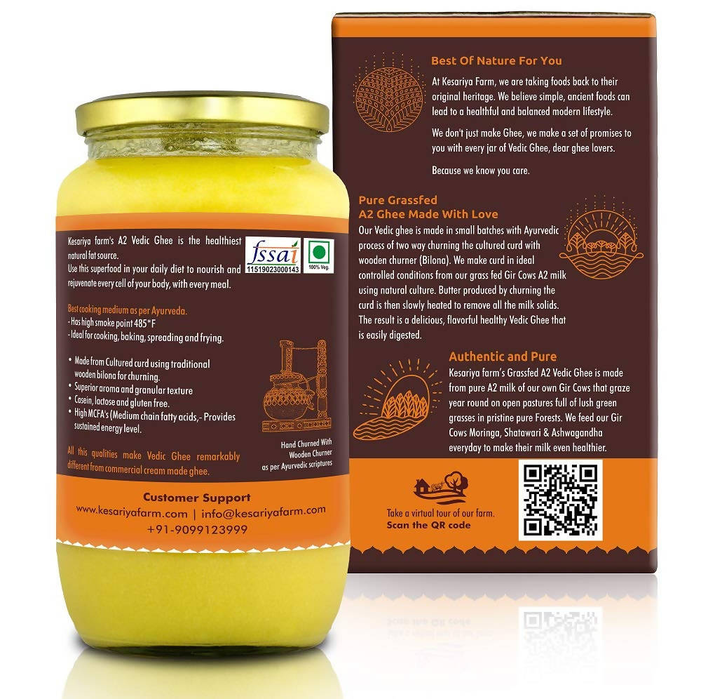 Vedic Ghee Premium A2 Gir Cow Cultured Ghee from Kesariya Farm Indian Gir Cow Ghee, Pure A2 Ghee, Natural & Healthy | Swadesiicart
