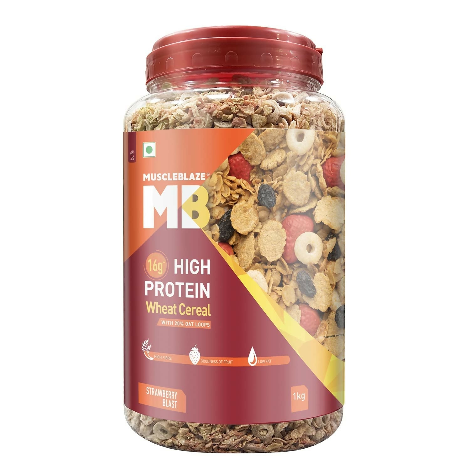 MuscleBlaze 16g High Protein Wheat Cereal - Strawberry Blast | Grab2Buy